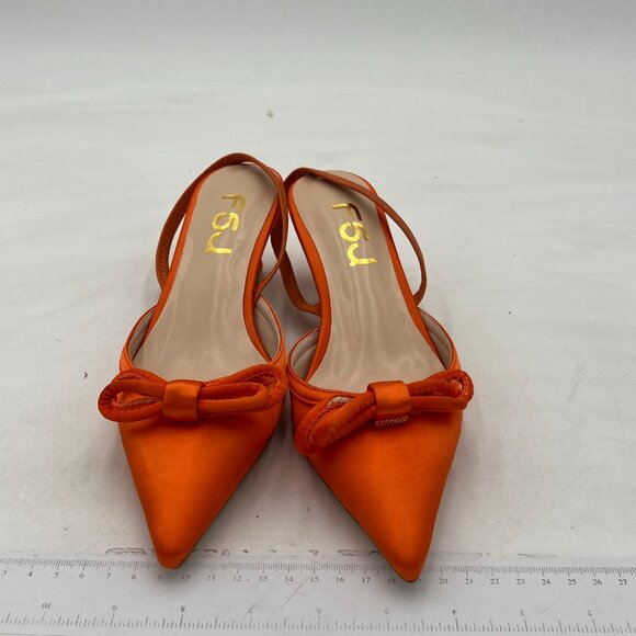 FSJ Orange Sexy Slingback Kitten Heel Bow Square Toe Dress Comfortable Shoes - Picture 2 of 7